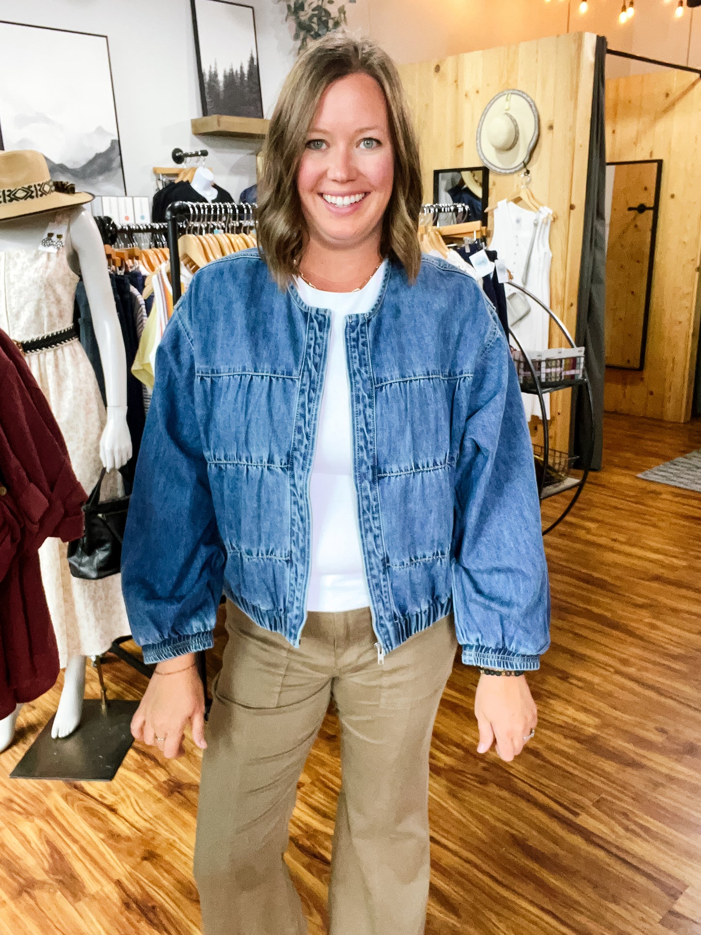 Denim Medium Wash Bomber Jacket