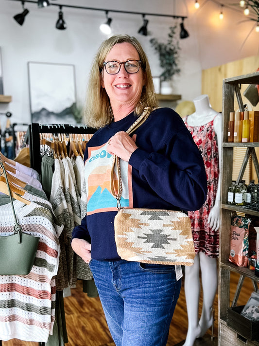 Tan, Cream, Gray Aztec Crossbody