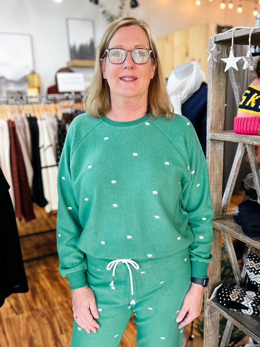 Green L/S Crew Knit Top