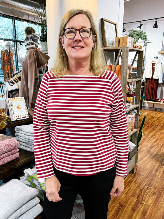 Red Stripe Square Neck Top