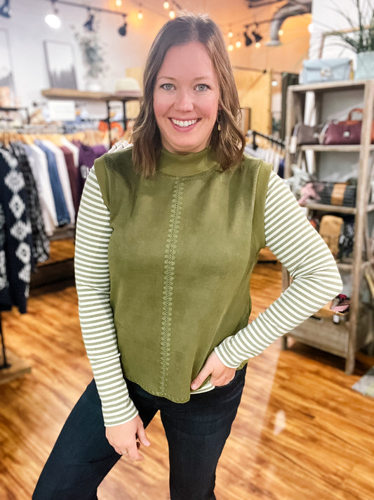 Green Sleeveless Suede Top w/ Detailing