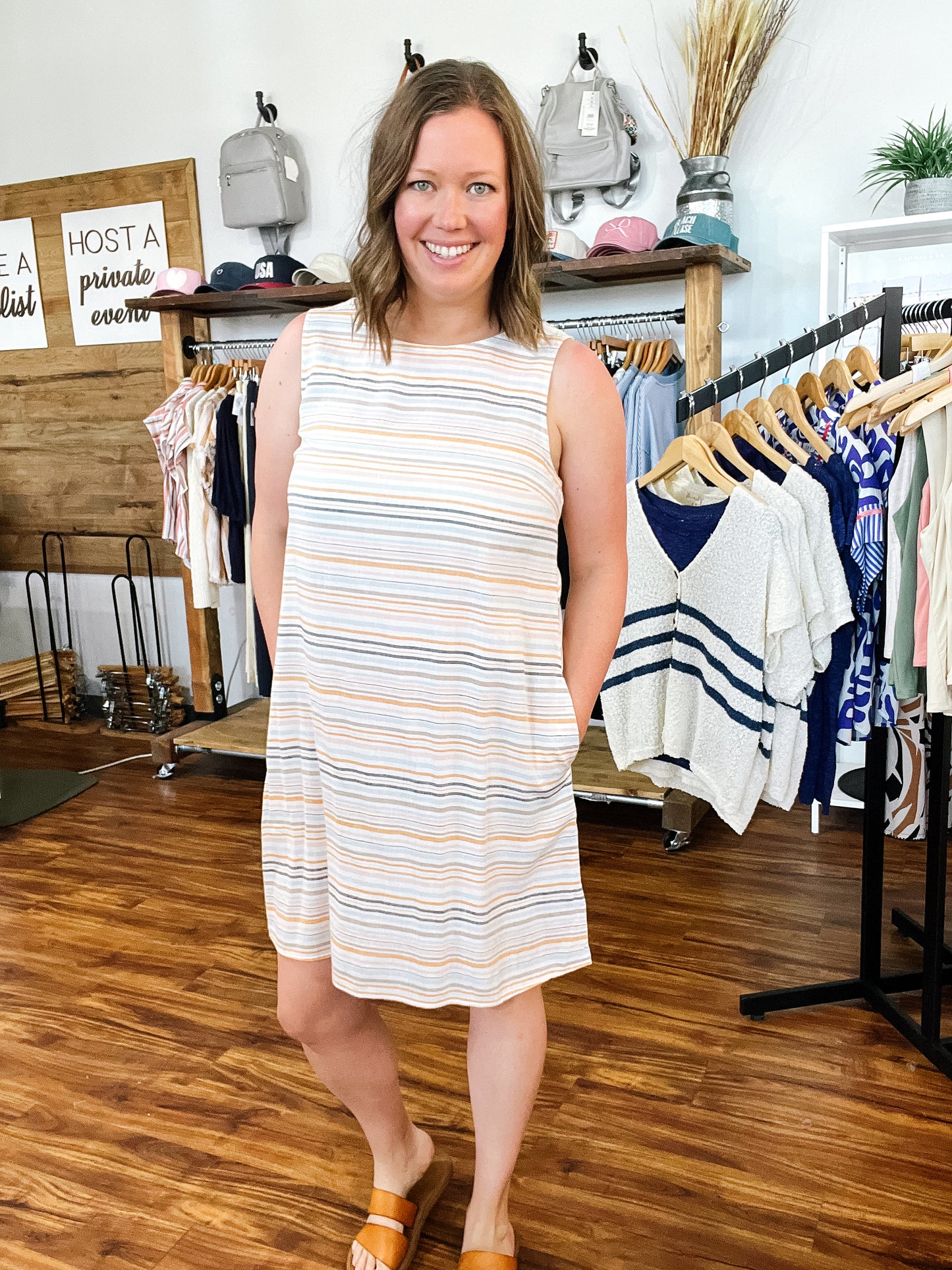 Cream Stripe Shift Dress
