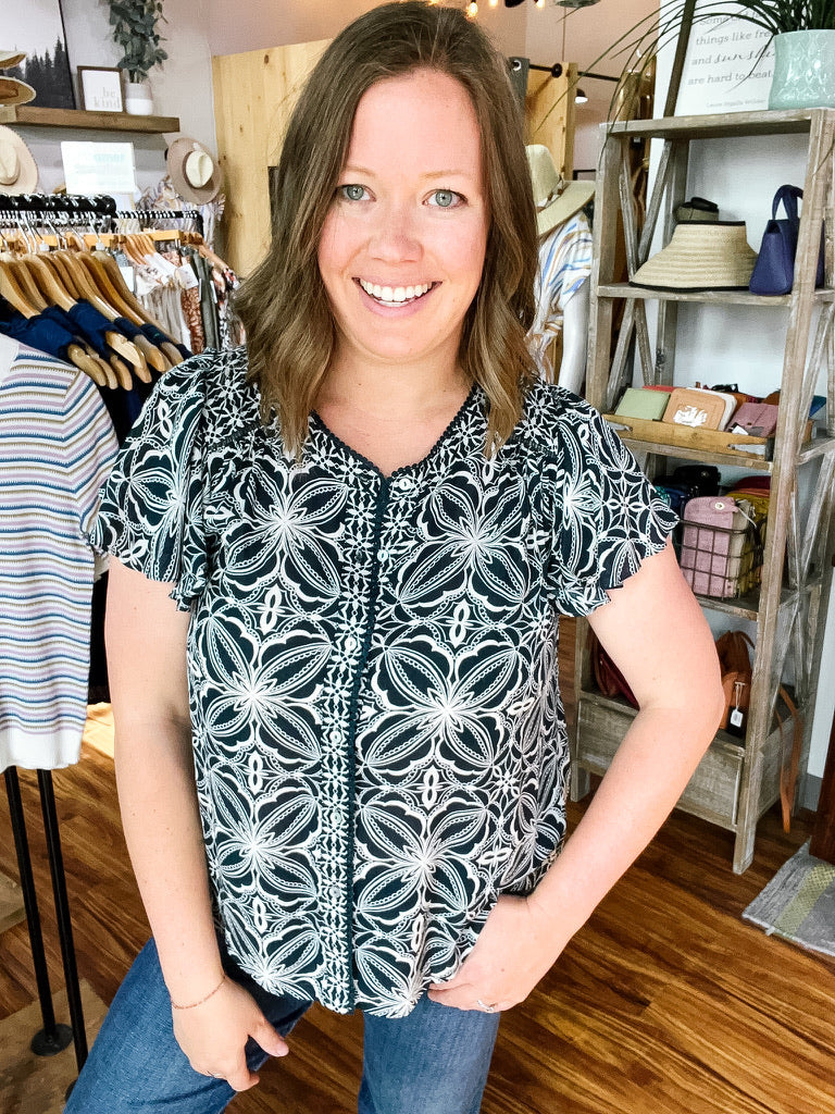 Navy & Cream Floral Top