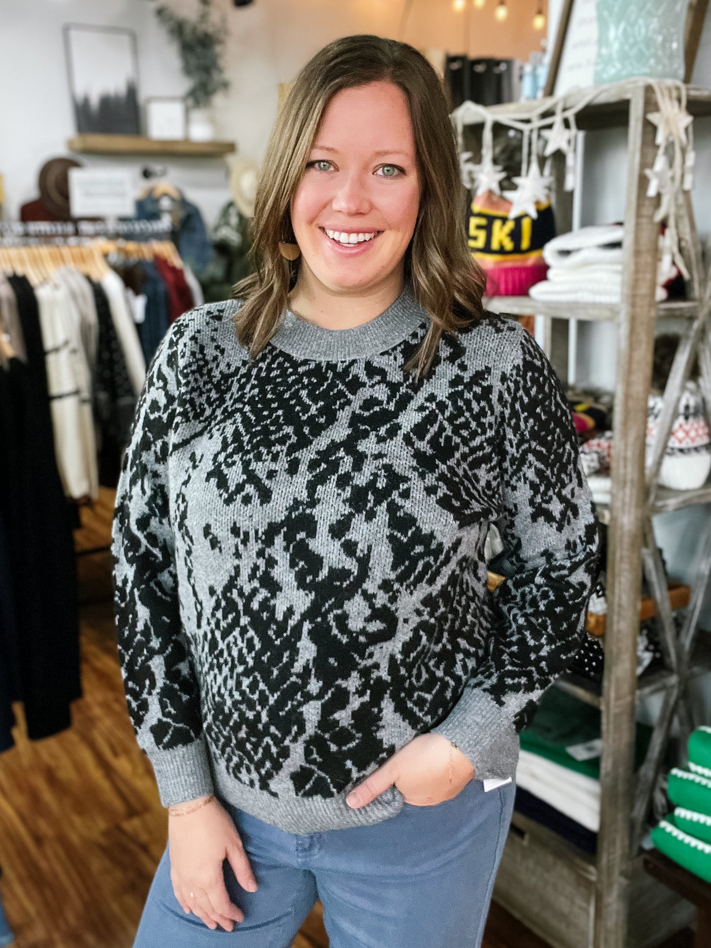 Gray W/Black Design Sweater