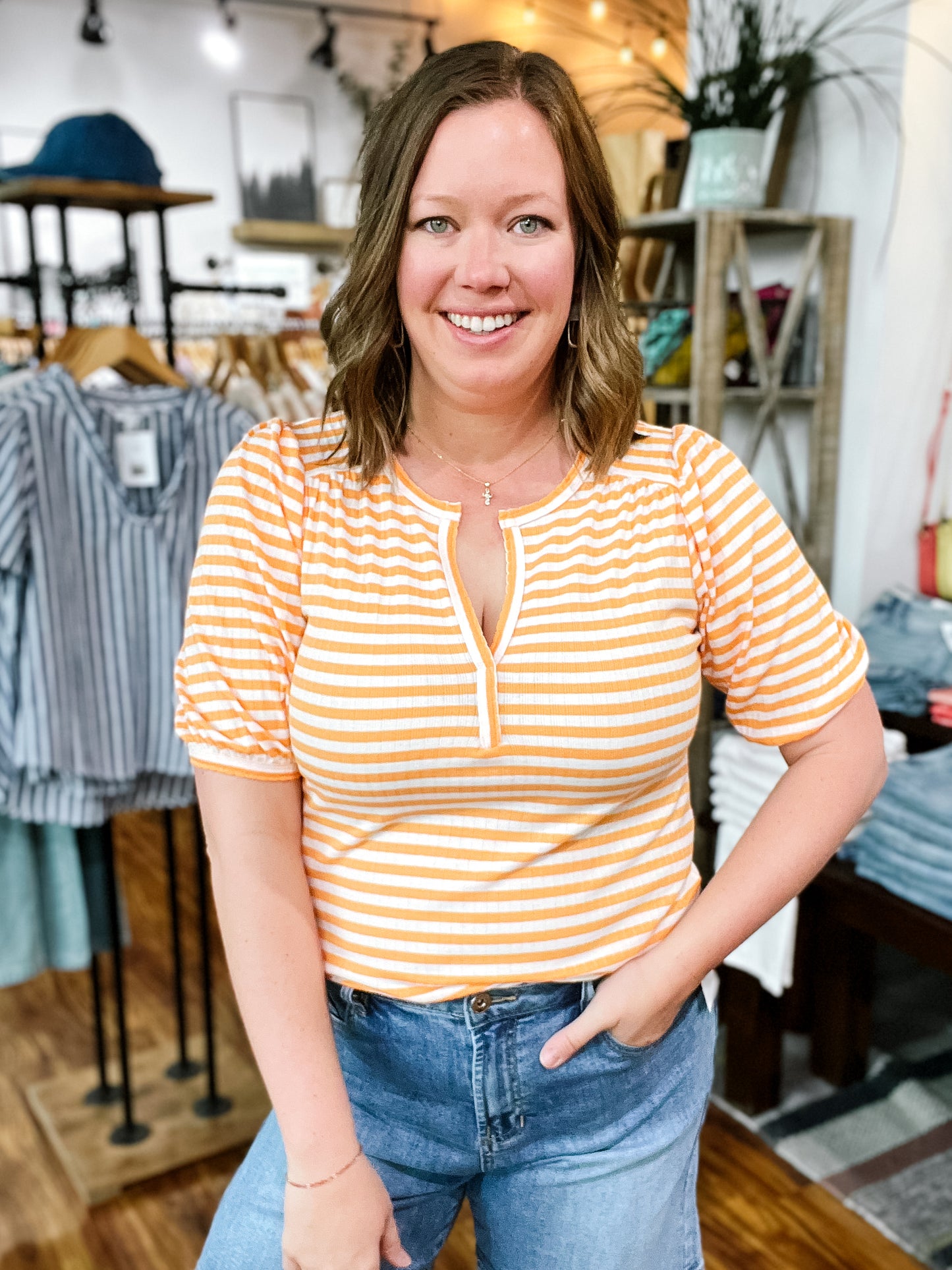 Orange & White Stripe Knit Top