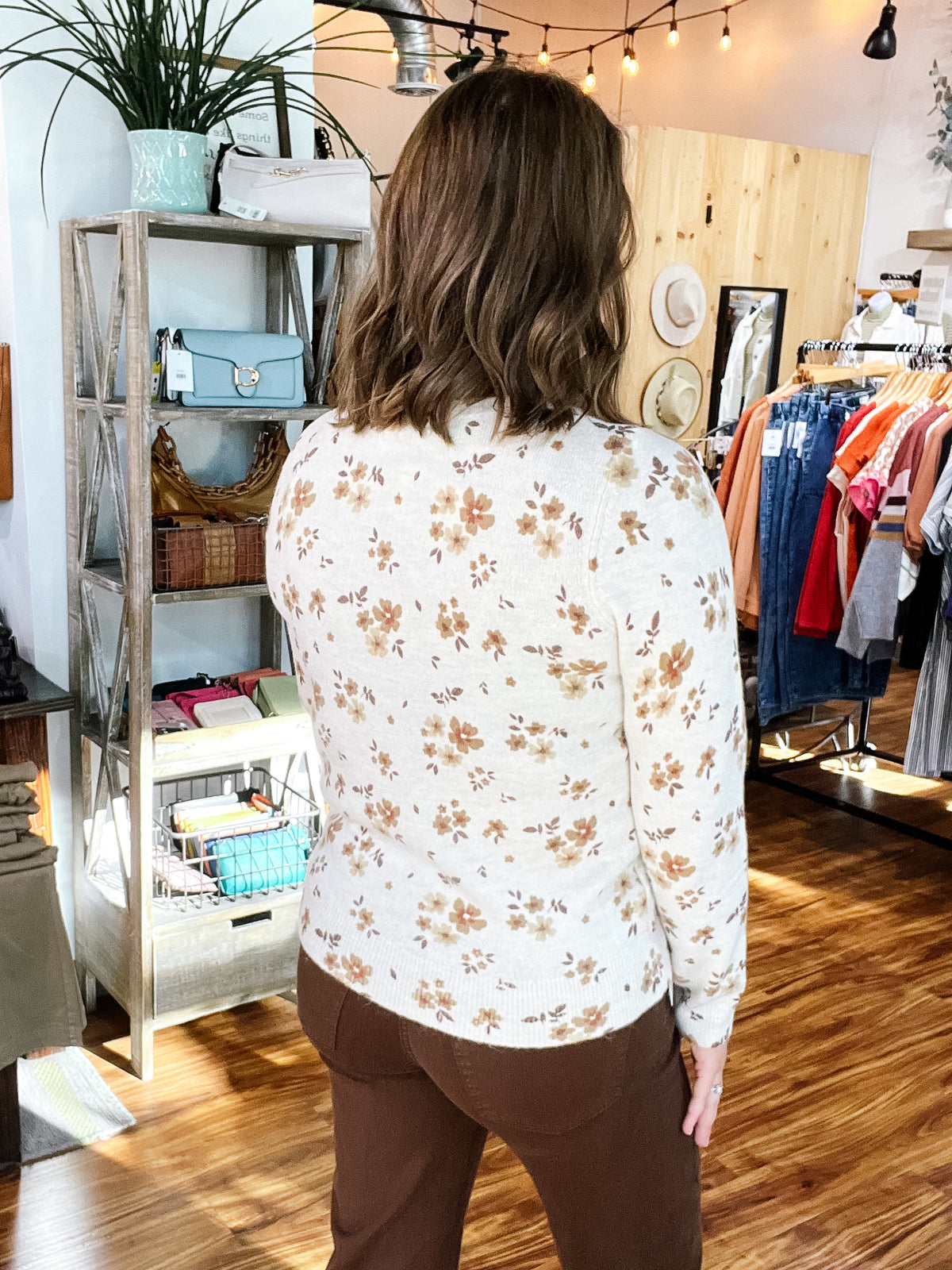 Natural, Mocha & Beige Floral Sweater