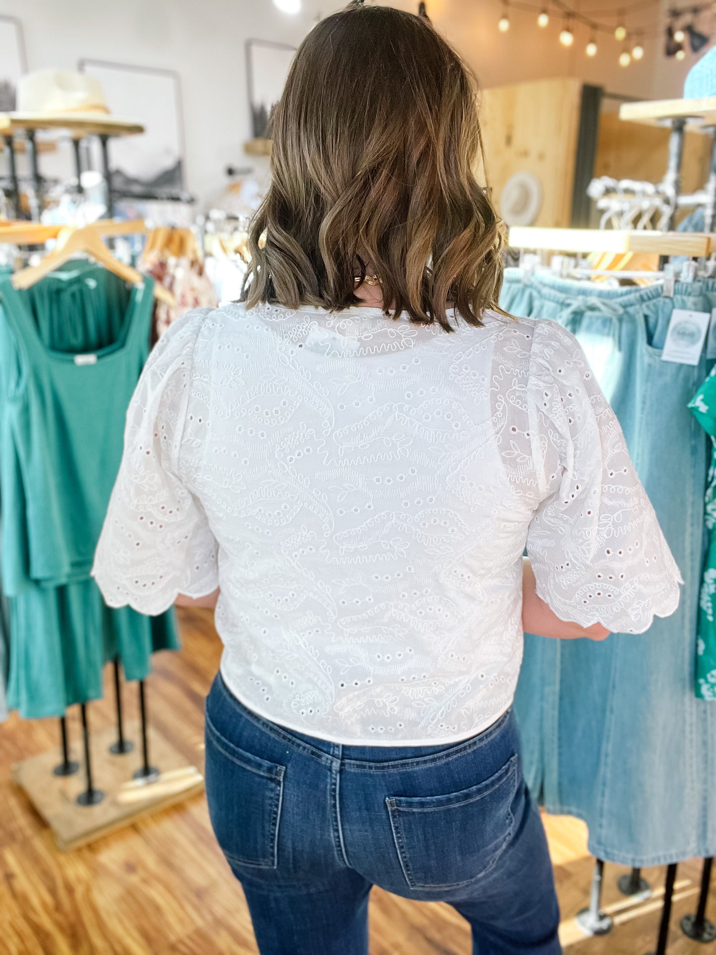 White Eyelet Tie Top