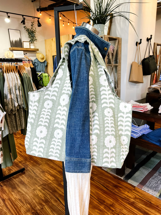 Sage Floral Slouchy Tote